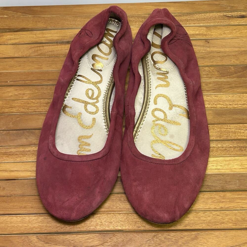 Sam Edelman Fritz Suede Leather Ballet Flats Monogram Raspberry Pink Women 7.5